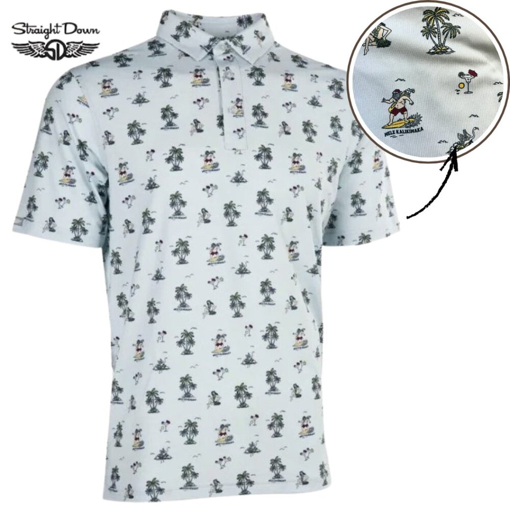 Straight‎ Down Santa Cocktail Print Performance Golf Polo Shirt Orinda | Size XL